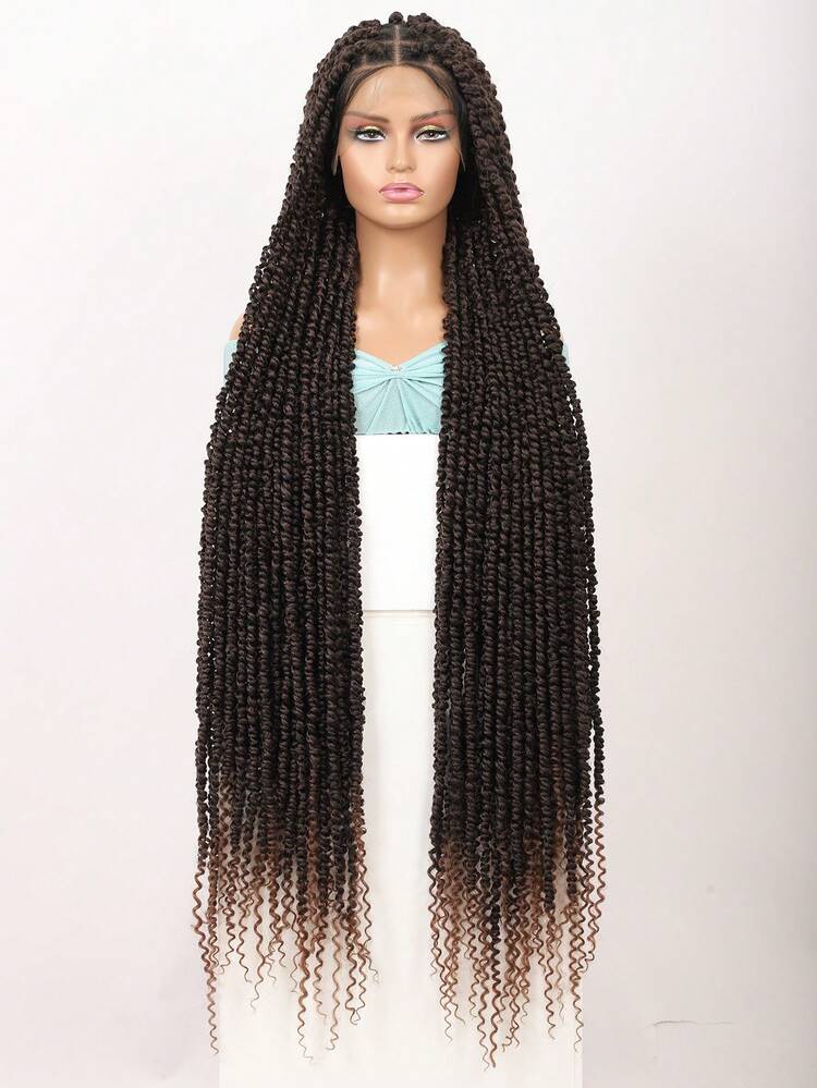 Square Knotless Spring Twist Braided Wigs For Women Super Long 46'' Full Double Lace Front Twist Braid Wig With Baby Hair Synthetic Braiding Wig Passion Twist Braids Wigs With Boho Curls End - Multicolor - View 14