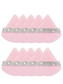 3pcs/10pcs /15pcs/24pcs Pink Triangle Shaped Powder Puff Set For Loose Powder, With Crystal Velvet Short Hair, Soft And Adhesive Makeup Sponge Puff Makeup Tools