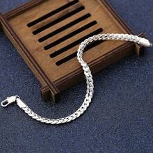 925 Sterling Silver Plated Luxury Designer 5mm Cuban Link Bracelet, Unisex, 20cm/8 Inch, Wedding Party Gift, Engagement Gift - Silver - View 13