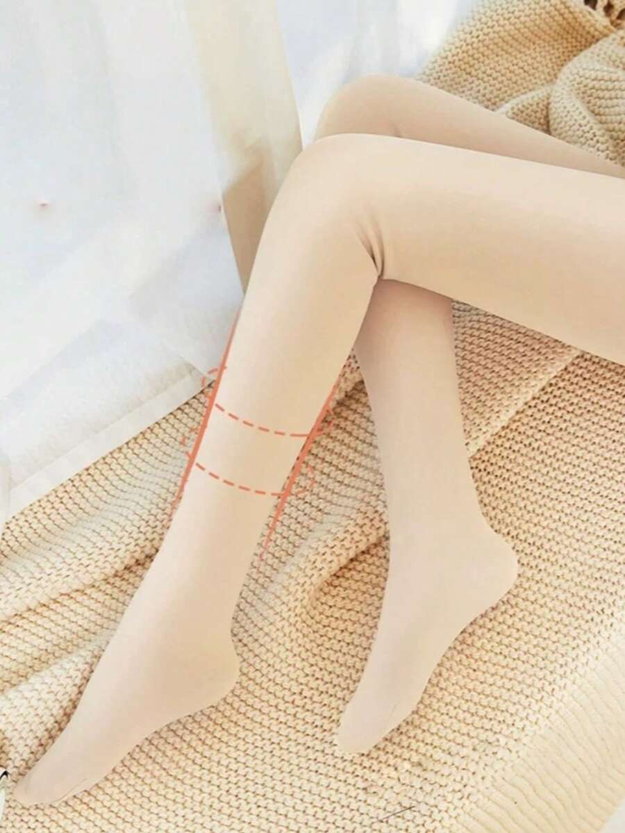 1pair Women's Thermal Lined Thermal Tights - Black - View 1