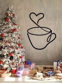 1PC Metal Coffee Cup Decor, Minimalist Line - Art Design, Adds Cozy Vibes. Perfect For Kitchen, Cafe, Office, Home Decor. Christmas Decorations Room Decor Christmas