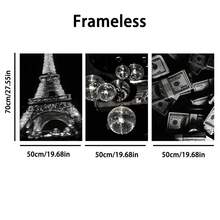 1/3 Panel Black Fashion Print Canvas Wall Art, Black & White Retro Disco Ball Poster, Bedroom, Living Room, Office, Home Decor, Frameless - Multicolor - View 13