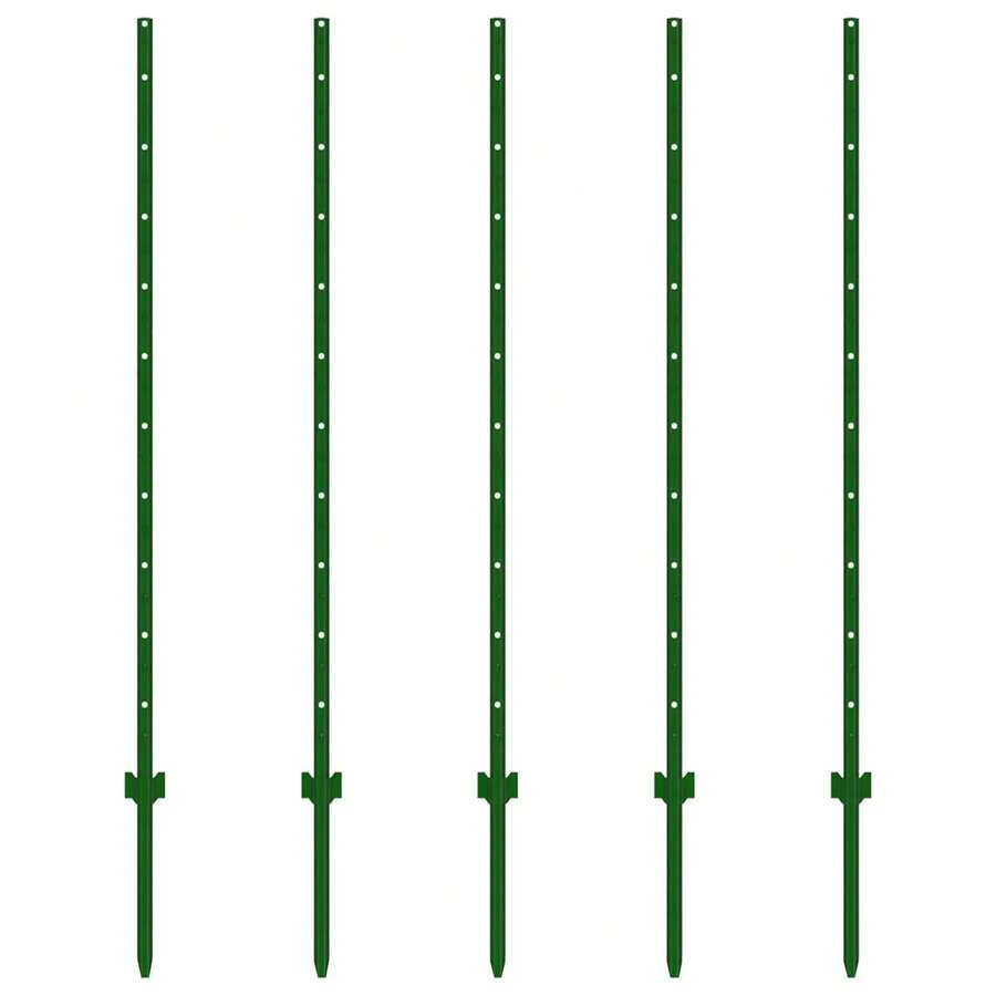 5 Pack Metal Fence Post, 7 Feet Heavy Duty Garden With U-Post, No Dig Garden Fence Stakes For Temporary Fencing, Corner Anchor - 綠色 - 查看 1