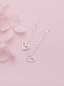 1 Pair Silver Heart Shaped Wave Earrings, Elegant & Fashionable Minimalist Love Tassel Design, Suitable For Parties, Banquets, Valentine's Day And Other Holidays
