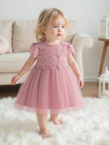 0-2岁婴儿洗礼礼服，粉色派对礼服