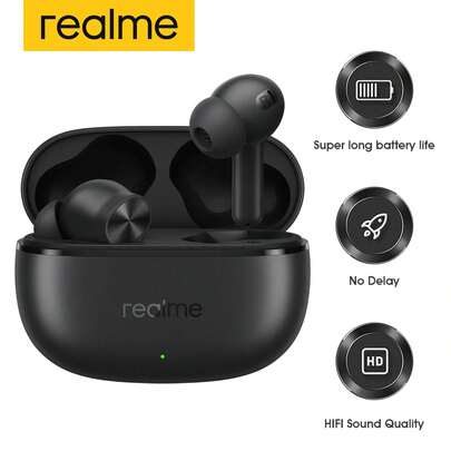 Realme Buds T200x Wireless Earbuds Pure Black, 25dB ANC Noise Cancelling, 48H Playback, IP55 Waterproof, Bluetooth 5.4, 45ms Low Latency, Dual Device Connect, Google Fast Pair