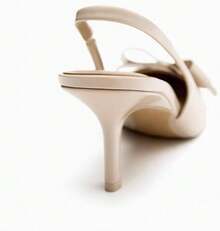 Bow Knot Slingback Kitten Heels Women Closed Pointed Toe Pumps Stiletto Heels Sandals, Fashionable - 裸體 - 查看 6