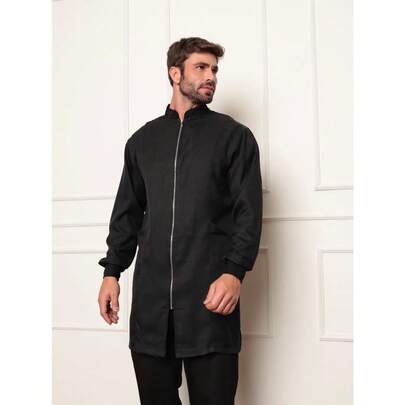 Jaleco Masculino Oxford Premium Zíper Punhos Veneto Preto