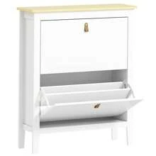 Contemporary White Two-Drawer Shoe Storage Cabinet For Entryway Organization - Stylish And Functional Design - 白色 - 查看 10