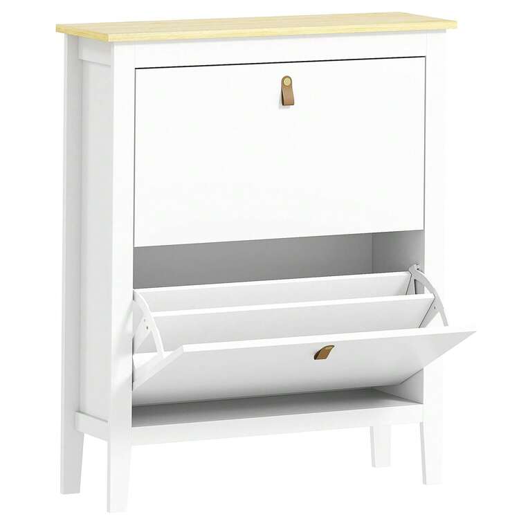 Contemporary White Two-Drawer Shoe Storage Cabinet For Entryway Organization - Stylish And Functional Design - 白色 - 查看 10