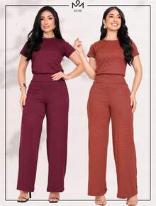 Women's Set Loose Pants Short Sleeve Blouse Elegant Casual Elegant Party Office Work Pantaloons - 綠色 - 查看 7
