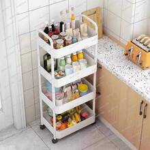 Vehículo utilitario de plástico de plástico de 4 capas con mango, carrito de almacenamiento multifunción, adecuado para oficina, sala de estar, cocina, almacenamiento móvil con ruedas, blanco, negro - Blanco - Ver 5