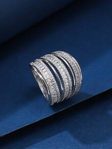 1pc Women's Copper Plated Simple Splice Gold Ring With Inlaid Rhinestones, Stylish Design, Suitable For Gift, Everyday And Holiday Wear - 011278 - View 4