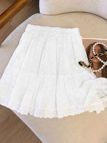 Women's Embroidery & Burn-Out Pattern Casual Skirt, Elegant Sweet Fashion Loose And Versatile