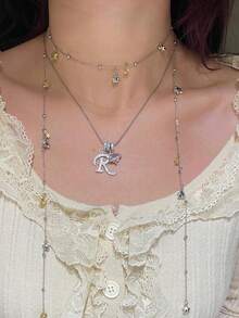 1pc Minimalist Cubic Zirconia Heart Gemstone Initial Letter DIY Necklace, Customized Simple Letter Name Necklace, Stainless Steel Personalized Initial Pendant Necklace, Ideal Gift For Girlfriend, Mom, Family, Friend, Daughter, Anniversary, Valentine's Day, Mother's Day, Birthday, Graduation, Daily Wear, Wedding, Party