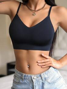 Black Basic T-Shirt Bra, Backless Bra With Removable Pads And Wireless, Comfortable Seamless Bra For Women, Easily Showcase Various Styling Looks - Black - View 9