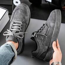 (Size Runs Small) Men's Solid Gray Front Lace-Up Skateboard Shoes, Minimalist Style With Splicing Details, Round Toe Low-Top Sneakers