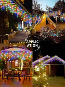 1pc Solar-Powered String Lights, 97/160 LED Solar Icicle String Lights, Outdoor Waterproof Fairy Lights ,Curtain String Light For Garden, Yard, Halloween, Christmas, Thanksgiving, Parties, Camping, Weddings & Birthdays - Waterproof, 8 Flashing Modes