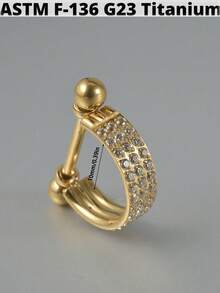 1 件 G23 钛合金 Cz 耳软骨耳屏氧化锆 D 形中隔响片杠铃螺旋耳环 Rook Sung 耳垂穿孔珠宝 - 如圖 - 查看 10