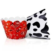 48 Pieces Cowprint And Bandana Cupcake Wrappers Cow Print Cupcake Wrap Adjustable Cup Cake Liners Red Bandana Baking Cups Holders For Birthday Party Farm Themed Wedding