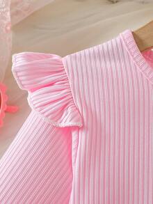 Kleine Mädchen Bunter Polka Punkt Mesh Trompetenärmel Rundhals Prinzessin Kleid, geeignet für Party, Outdoor, Alltag, Urlaub, Geschenk