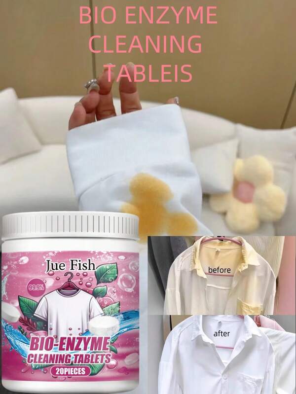 Pastillas efervescentes para la ropa - Removedor de manchas biológico con enzimas y sal que deja un aroma agradable. Elimina rápidamente diversos tipos de grasa, sudor y manchas de alimentos para restaurar la limpieza de la ropa