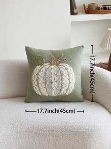 1 buc. Față de pernă brodată cu dovleac verde de Ziua Recunoștinței, 45 x 45 cm, potrivită pentru decor interior, față de pernă decorativă pentru Festivalul Recoltei, inserția de pernă nu este inclusă