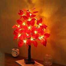 2-Pack Red Flower LED Christmas Tree Lights, Simulated Phoenix Flower Tree Lights, Suitable For Interior Decoration, Living Room, Desktop, Party, Wedding, Thanksgiving, Christmas Holiday Atmosphere Decoration, Festive Desktop Decorative Table Lamp, Must-Have Gift - 紅花樹 - 查看 1