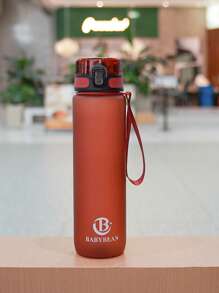 1pc 1000ml/750ml Outdoor Large Capacity Sports Water Bottle, 32oz/26oz, Direct Drinking Mouth Design, Handle Strap, Printed Logo, Plastic Portable Leak-Proof Screw Cap, Suitable For Hiking, Running, Cycling