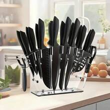 TAIMASI 19pcs Premium High-Carbon Stainless Steel Knife Set - Includes Chef Knives, Bread Knife, Scissors & Sharpener With Storage Block | Rust-Resistant Kitchen Essential For: • Labor Day Backyard BBQs • Thanksgiving Dinner Prep • Christmas Gift For Home Chefs • New Year's Culinary Upgrades - 黑色 - 查看 1