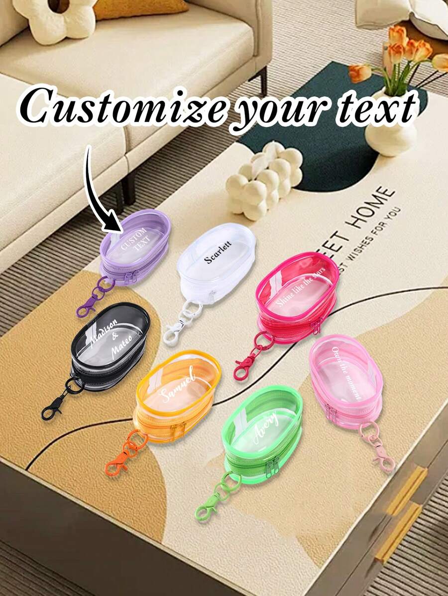 1pc Portable PVC Data Cable Storage Box, Custom Monogram, Suitable For Backpack Charm Storage, Small Gift With Customized Name, Convenient For Daily Use And Travel, Transparent Design, Headphone Storage Space, Ideal For Mobile Phone Accessories, Travel Bag, Portable Storage Bag, School/College Back-To-School Headphone Case, Data Cable Organizer Bag, Daily Use, Small Gift Customization. - Multicolor - View 1