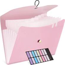 JARLINK Pockets Expanding File Folder, A4 Size Accordion File Folders With 12 Labels, Cute Paper Organizer, Portable Document Organizer Home College School Office Supplies, Macaron Pink