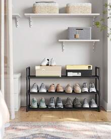 SONGMICS Schuhregal 3 Ebenen, Schuhständer Metall, Schuhaufbewahrung, Schuh-Organizer für 12-15 Paar Schuhe, stapelbar, für Flur Wohnzimmer Schlafzimmer, 30 x 92 x 54 cm, schwarz - Schwarz - Übersicht 9