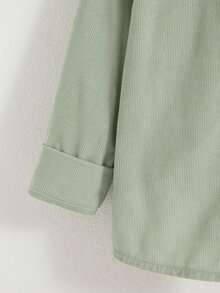 Camisa de manga larga con cuello vuelto, unicolor casual, con patrón bordado de dinosaurio para niños, primavera/otoño - Verde - Ver 5