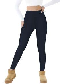 Autumn And Winter Women's Sports Plus Fleece Cropped Pants, Leggings, Casual Outdoor Sports, Yoga - 藏青色 - 查看 5