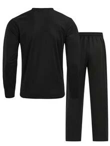 2pcs/Set Men Contrast Color Block Knit T-Shirt Set, Minimalist Sporty Style Long Sleeve Top + Casual Pants, Suitable For Daily Wear & Leisure Outings, Fall Clothes