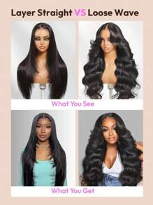 UNice Hair Black Layered Sleek Smooth Straight 13x4 100% Human Hair Lace Frontal Wig With Drawstring Pre Bleached Pre Cut Pre Bleached Invisible Lace Hair With Sophisticated Layer Cuts Zero Lace Edge Natural Look Pre Styled Hairline Unice Wig