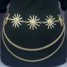1 Stück Damen goldfarbener Vintage Metall-Sonnenblumen-Ketten-Taillengürtel mit Quasten-Blumendekor