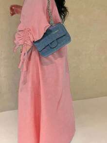 Chiếc áo choàng nữ cổ điển thanh lịch với dây rút ở cổ tay này toát lên vẻ quý phái và duyên dáng, phù hợp cho mọi mùa và nhiều sự kiện văn hóa khác nhau. - Hồng - Xem 3