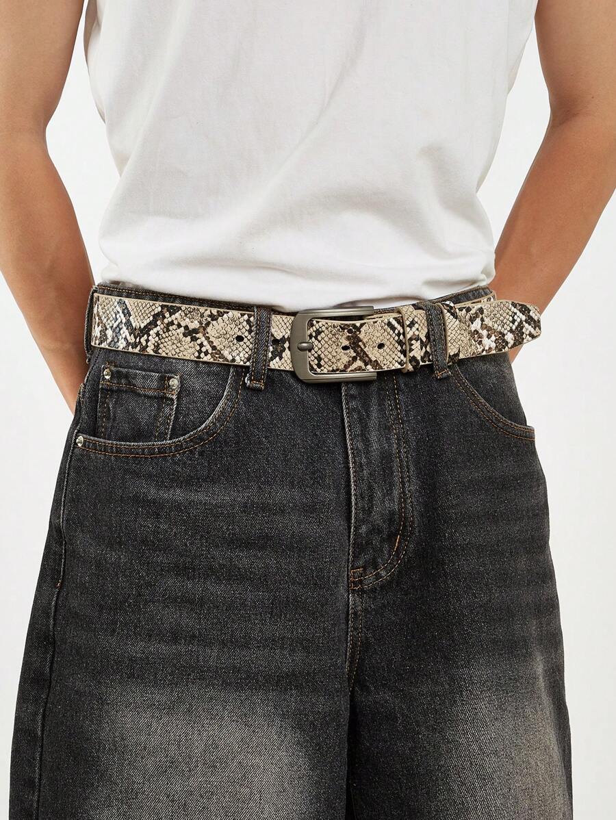 1pc Men's Snake Skin Pattern Belt, Fashionable Streetwear For Commuting Autumn-Winter Accessories,Suitable For Teens, Youth,Men,Casual, Outdoor, Athletic, Vacation, Graduation Gifts, Birthday, Daily Wear - Multicolor - View 1