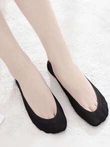 5 pares de meias femininas finas de cor sólida, macias e confortáveis, meias casuais minimalistas invisíveis, adequadas para uso profissional e diário, verão - Preto - Ver 4