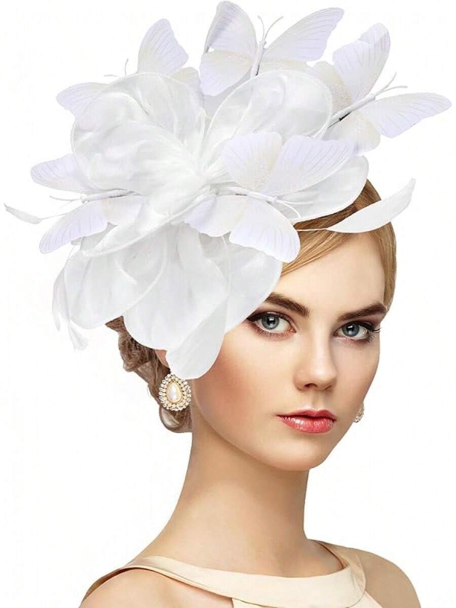 Organza Fascinators Hats - Monarch Tea Party Hat With Hairpin, 2025 Derby Headwear - Màu be - Xem 1