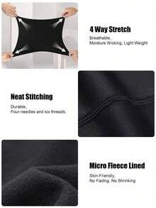 TELALEO 男士冬季保暖抓绒运动套装（4件套），保暖内衣套装，高弹力，紧身压缩健身服，贴身打底衫 - 黑色 - 查看 3