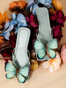 2026款花卉蝴蝶装饰透气镂空舒适平底凉鞋，适合夏季、秋季、冬季穿着，百搭，可用于婚礼、派对、休闲、海滩、浪漫约会、度假等场合。 - 綠色 - 查看 4