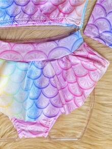 Biquíni Infantil Menina Blusa Manga Longa Roupa de Banho Moda Praia Piscina - Escama Lilás - Visão 6