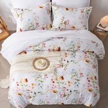 7-Piece Floral Print Fashionable Printed Bed Comforter Set, Queen Size, Soft, Comfortable And Durable Summer Bedding Set, Hotel Room Decor, Holiday Gift, Including 1 Comforter, 1 Flat Sheet, 2 Pillowcases, 2 Pillowshams, 1 Fitted Sheet - 白色 - 查看 6
