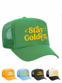 1顶Y2K印花“Stay Golden”抽绳网眼棒球帽，透气可调节女士高尔夫遮阳帽，时尚弯檐男士遮阳帽，Y2K情侣遮阳帽，夏季、海滩、度假、旅行 - 印刷 - 查看 15