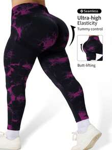 Plus Size Women Seamless High-Waisted Yoga Pants, Oversized Yoga Pants Are Very Fat, Can Be Worn With A High Waist And Nude. They Are 9/10 Plus Size Leggings, Yoga Pants And Leggings Yoga Pants Plus Size Plus Size Gym Clothes Tie-Dye - Cà vạt tím - Xem 2