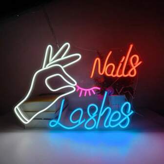 Fashion Nail And Eyelash Neon - USB Powered Wall Decorator For Bedrooms, Salons, Powder Rooms, Beauty Studios
