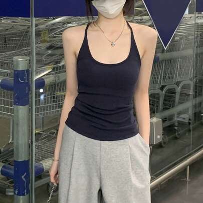 여름 한국 스타일 핏팅 패딩 가슴 다용도 백리스 캐미솔 탱크 탑